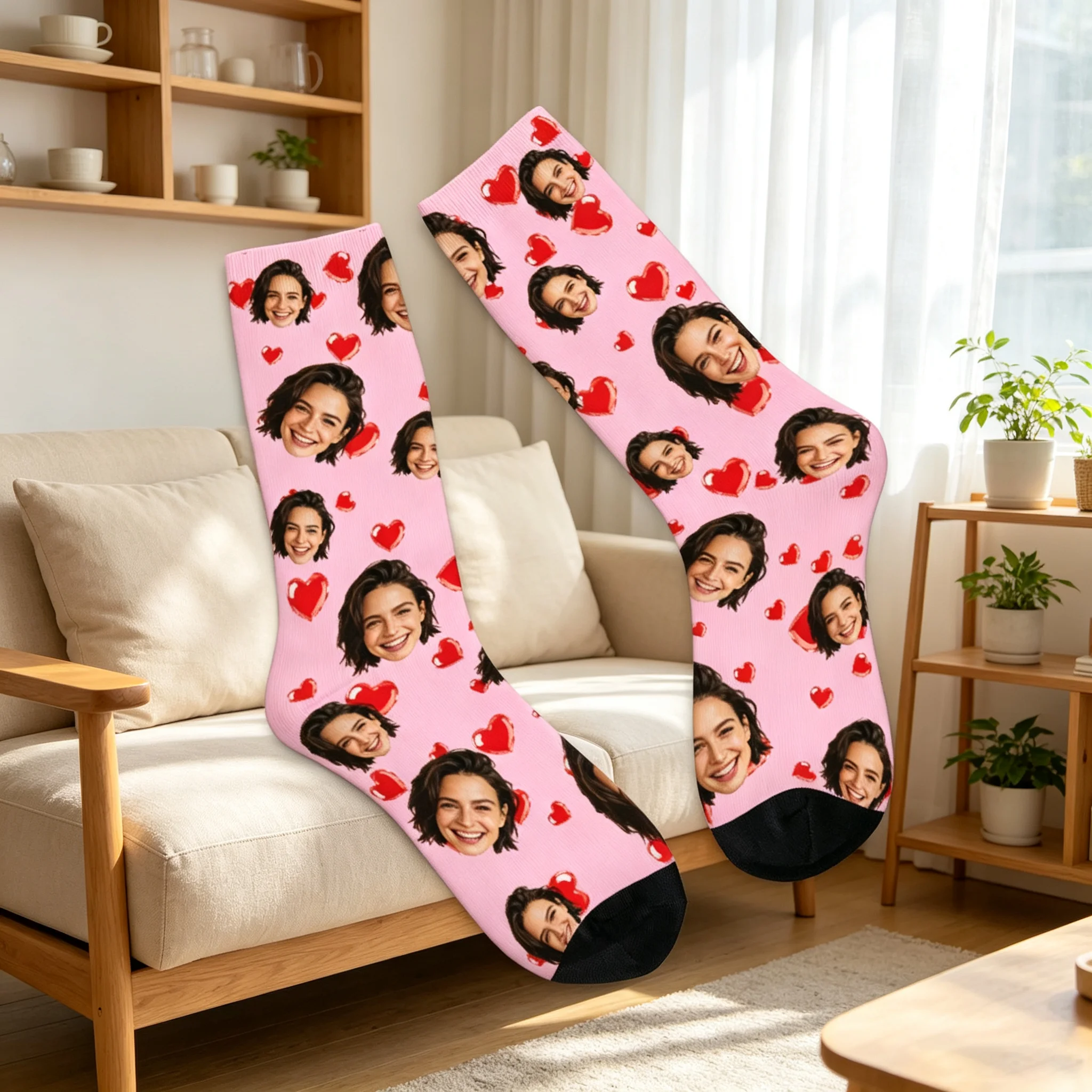 Custom Face Photo Socks Personalized Printed Design Anniversary Valentine Birthday Wedding Gift Unique Customizable Footwear view 5
