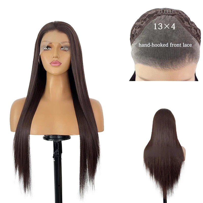 

Clearance Sale: 18-26 Inch Brown Long Straight Hair 13x4 Front Lace Synthetic Hair, Suitable For Ladies Daily Party High-End Wig