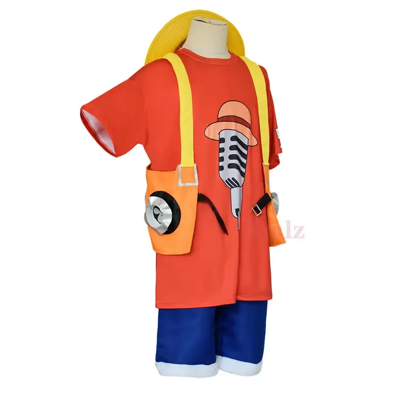 New Anime Cosplay film Red Luffy cosplay costume top shorts strap hat outfits Halloween carnival one piece suit