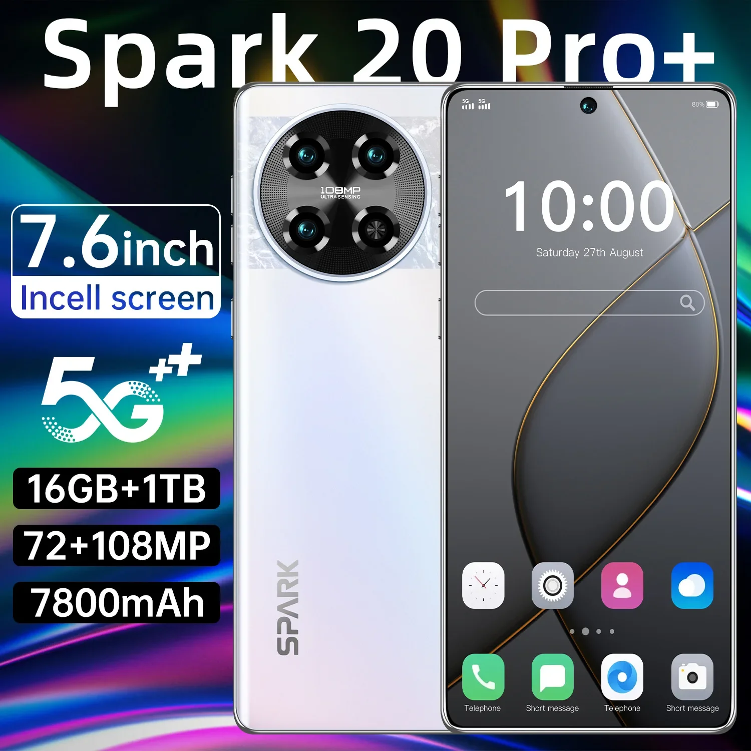 Spark 20 Pro+ Cross-Border Phone 16+1T Android Smartphone 7.3 Inch Large Screen Factory (Hot Model)