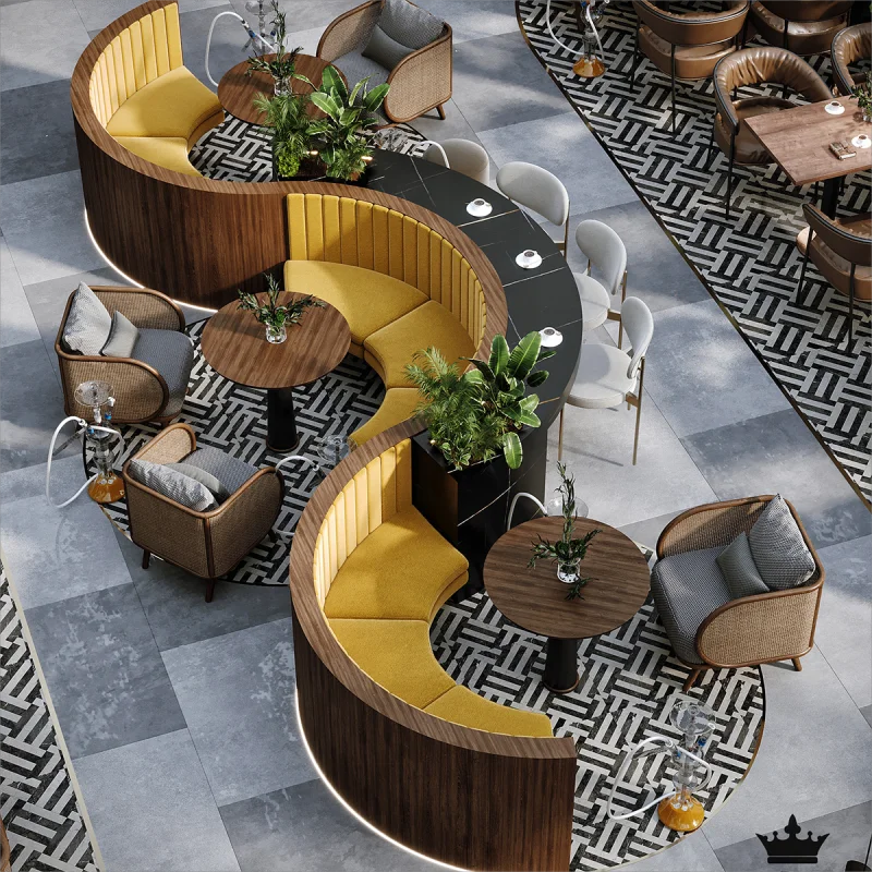الراقية منحني أثاث المطاعم كشك مجموعات الجلوس مخصصة S-شكل مقهى مطعم الجداول والكراسي مقهى #2