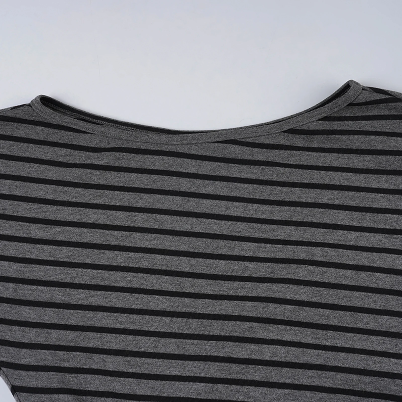 시크 여성용 오프숄더 패치워크 탑 스트라이프 프린트 긴팔 허리 조임 티셔츠 스트리트웨어