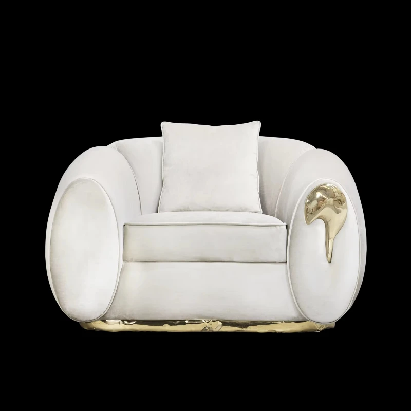 Living room single sofa leather sofa living room hotel a white leather armchair