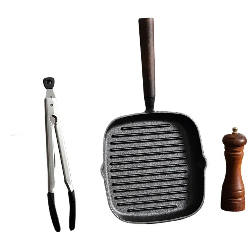

Uncoated cast iron pan steak pan set for frying steak, flat bottome