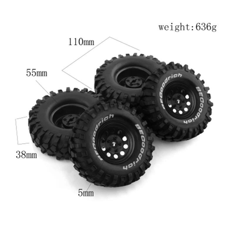 4Pcs Metal 110Mm Beadlock Deep Dish Wheel Tire Set For /10 Short Course Truck ARRMA SENTON 550 MEGA XLH Traxxas Slash