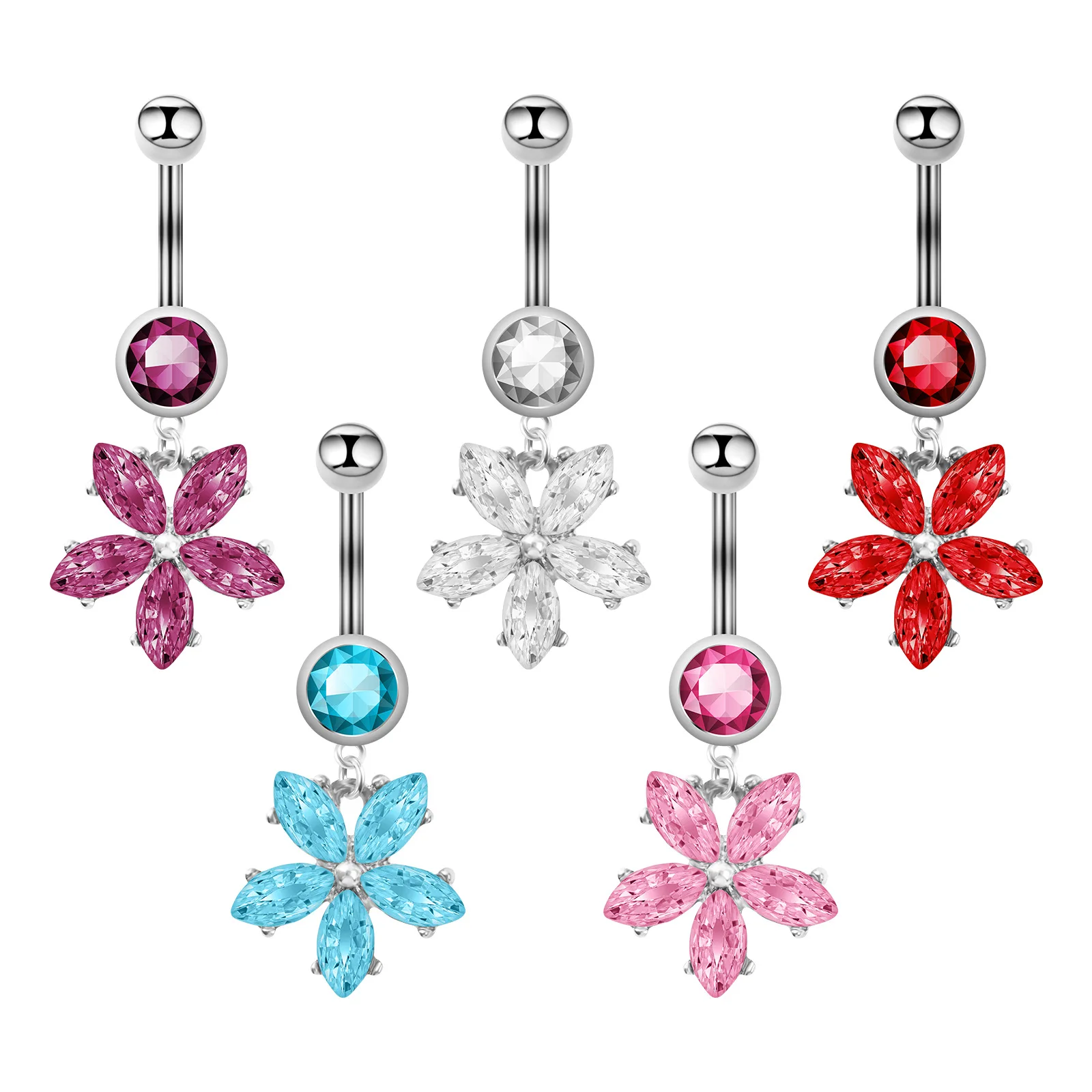 1Pcs New belly button ring creative five break flowers belly button ring belly button puncture jewelry