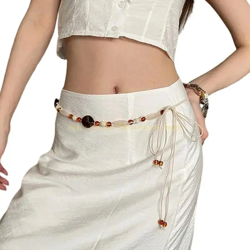 D46Eハンドメイドワックスロープウエストバンドボヘミアンの衣装を一致させるためのビーズの詳細