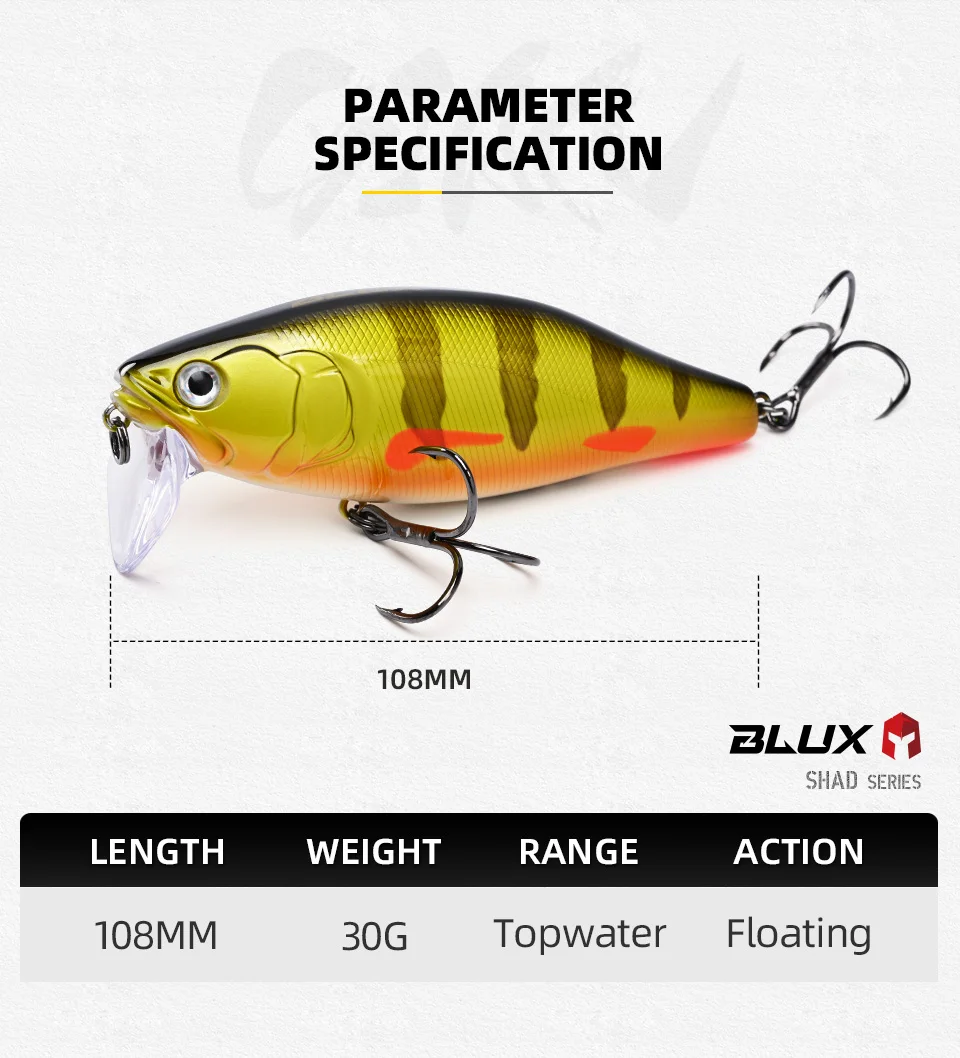 BLUX GIAN 105F Minnow Topwater Angelköder 108mm 30g Kurbel Schwimmend Schwimmen Harter Köder Lärmsystem Wobbler Shad für Bass Hecht – Detail 2