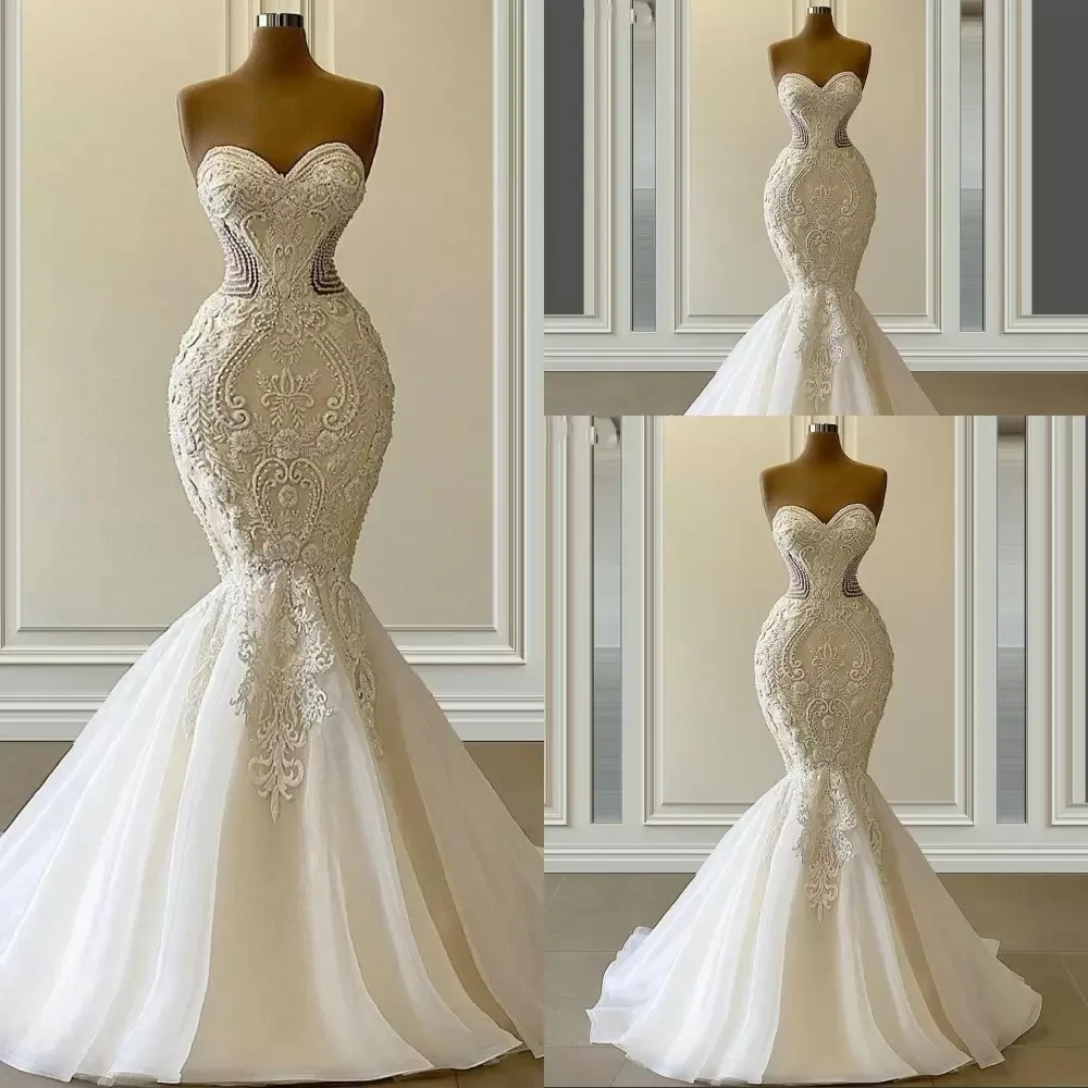 

Sexy Vestido De Novia Mermaid Wedding Dresses Formal Bridal Gowns Sweetheart Embroidery Lace Appliques Crystal Beads Bride Gown