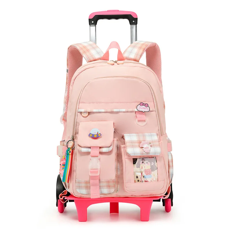 2023 Fashion children\'s trolley bag for teenagers Large capacity fresh wheel schoolbag Orthopedic school bags for girls mochila