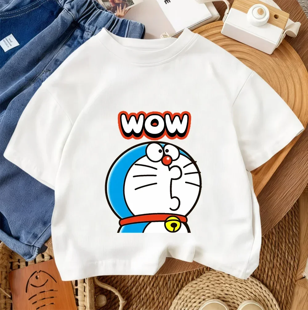 

2026 Summer Street Style Kids T Shirt Doraemon Fashion Cartoon Casual Daily Outfit 3-14Y