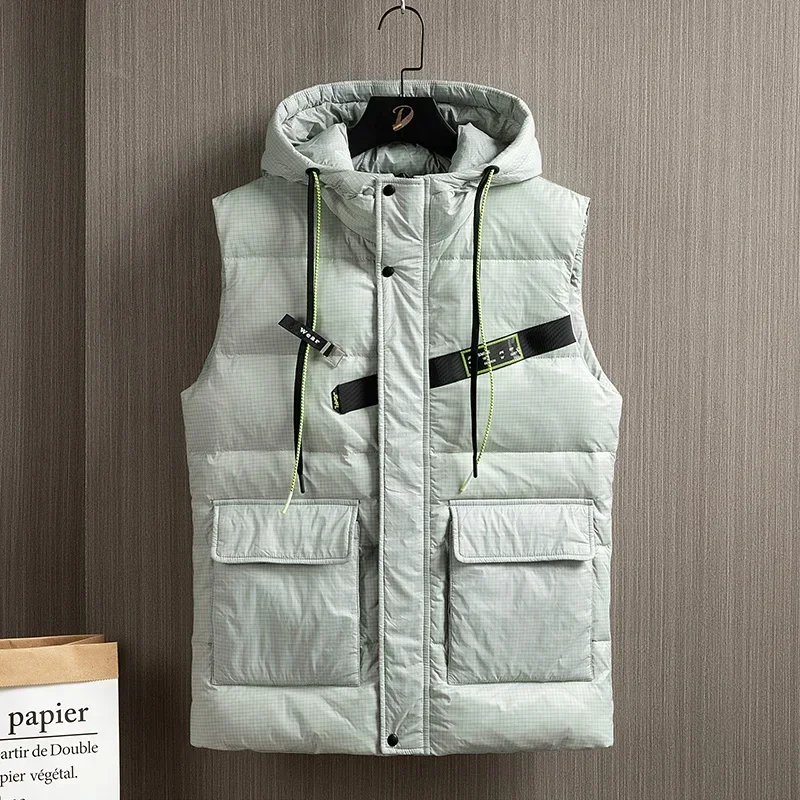 

Windproof Fashion Simple Lettering Design Loose Version Fabric Comfortable Skin Friendly Hooded Drawstring Warm Down Vest Warm