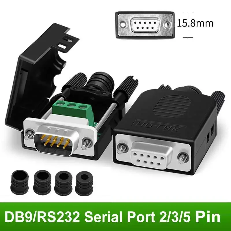 DB9 RS232 Serial Port Solderless Terminal 9Pin Male Female COM Joint Connected To 2 3 5 Pin Ultrathin Gold-plating Connector