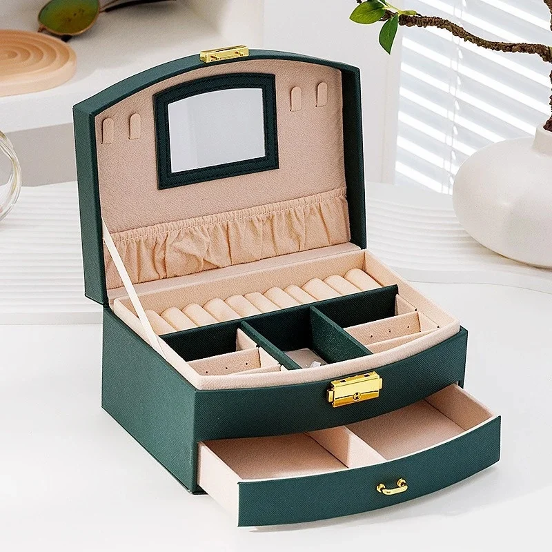 Large Capacity Handheld Multi Layer Drawer Jewelry Box, Storage Organizer Case for Rings Earrings Necklaces Home Vanity