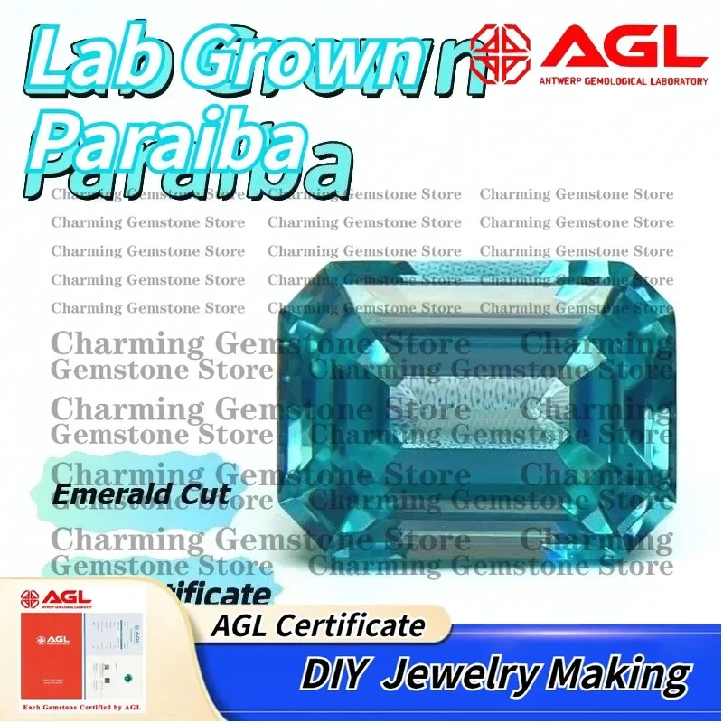 

Lab Grown Paraiba Gemstone Emerald Cut for DIY Jewelry Making Ring Necklace Bracelet Inlay Lab Created Paraiba Tourmaline AGL