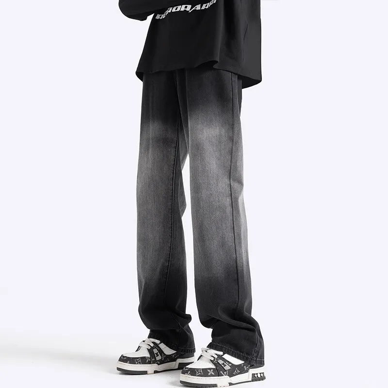 Men's Gradient Baggy Jeans 2026 New Streetwear Wide Leg Straight Denim Pants Casual Loose Trousers for Male Hip Hop