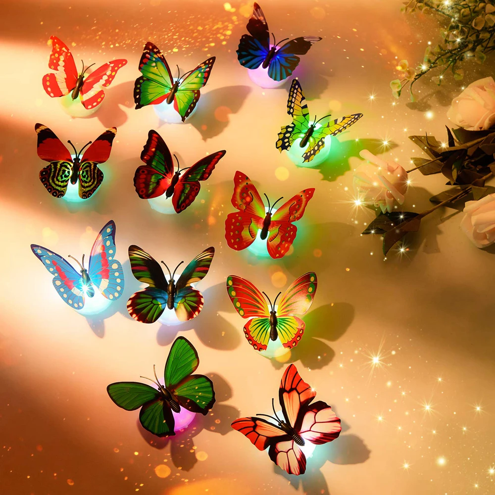 1/10/20/30/50Pcs LED Butterfly Night Light 3D Wall Sticker Glowing For Living Room Bedroom Garden Festive Party Diy Decor Lamps