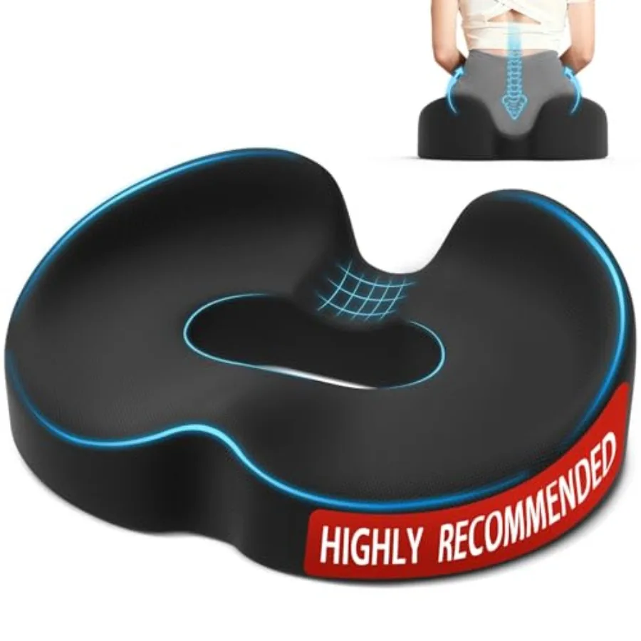 

Ergonomic Donut Pillow Seat Cushion with Raised Rear Support, Large Memory Foam Cushion for Tailbone, Hemorrhoids and Sciatica
