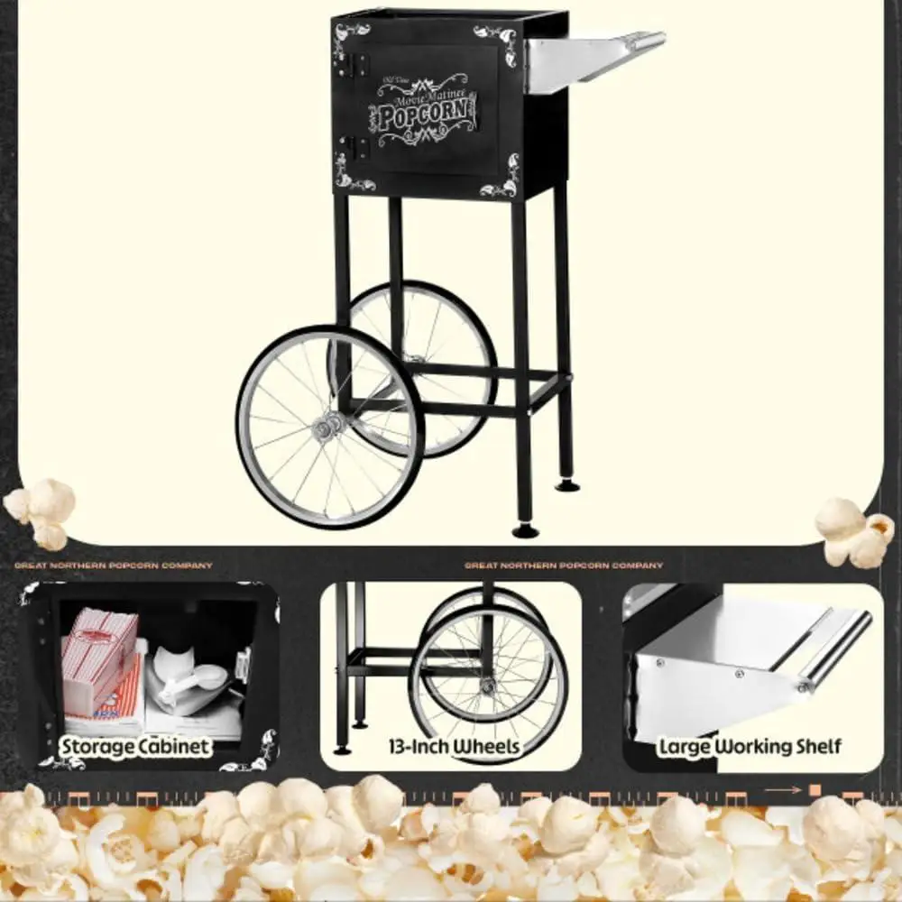 Máquina de palomitas de maíz con carrito, hervidor de acero inoxidable de 8oz, luz de calentamiento, Popper eléctrico portátil para fiestas, noches de películas, soporte para palomitas de maíz