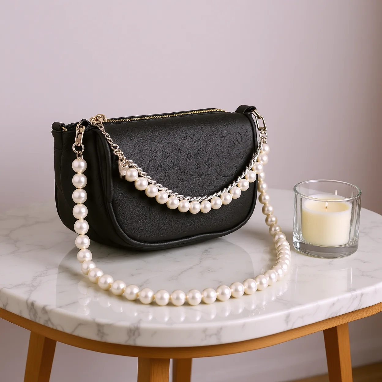 Replacement Shoulder Strap Electroplated Armpit Purse Accessories Diy Handbag Chain Detachable Faux Pearl Metal Strap For Daily