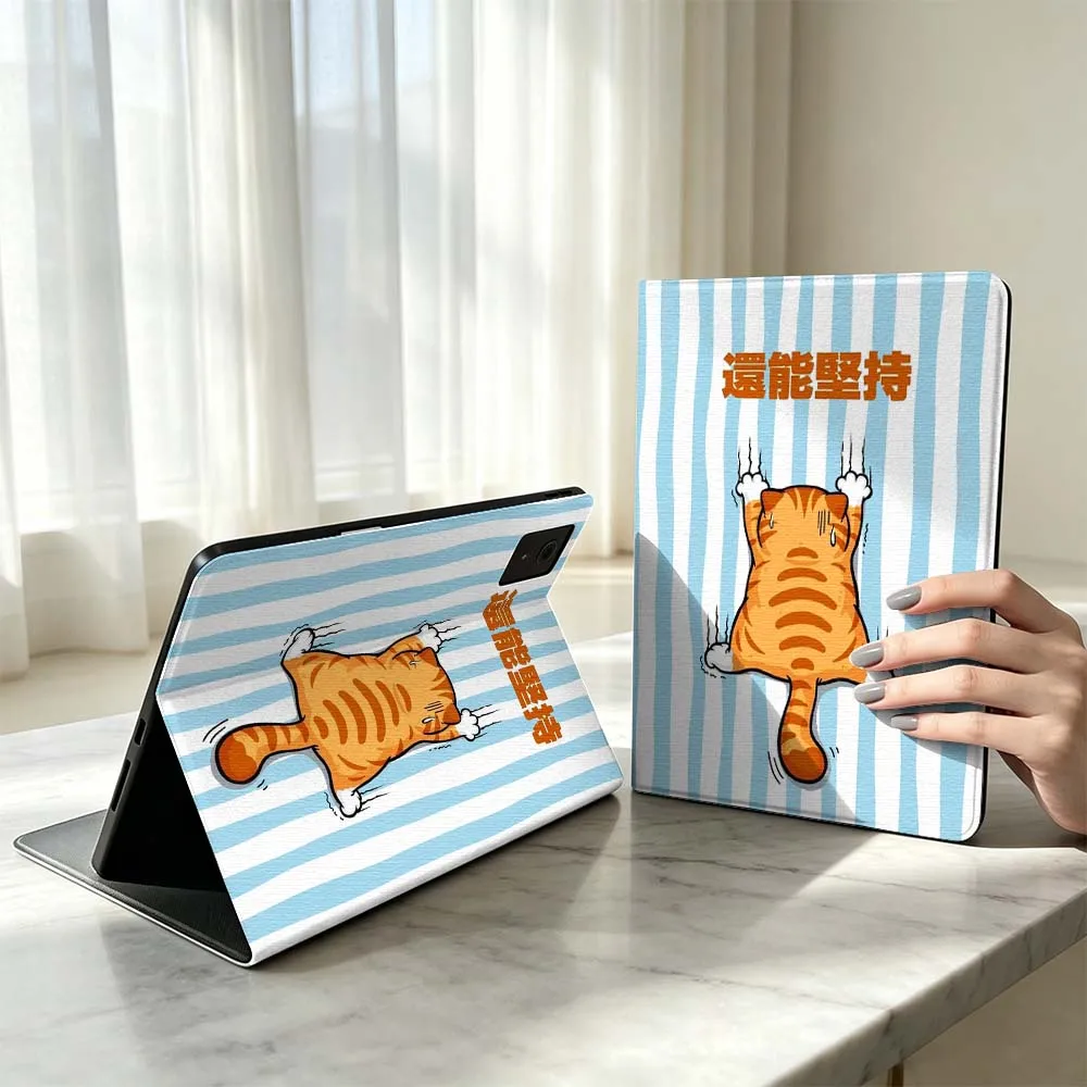 Support de tablette pour Xiaomi Poco Redmi Pad 8 2 4 C1 6 6S 7 7S SE 9.7 14 11 11.2 12.1 12.5 pouces, motif chat de dessin animé, avec porte-stylo intégré