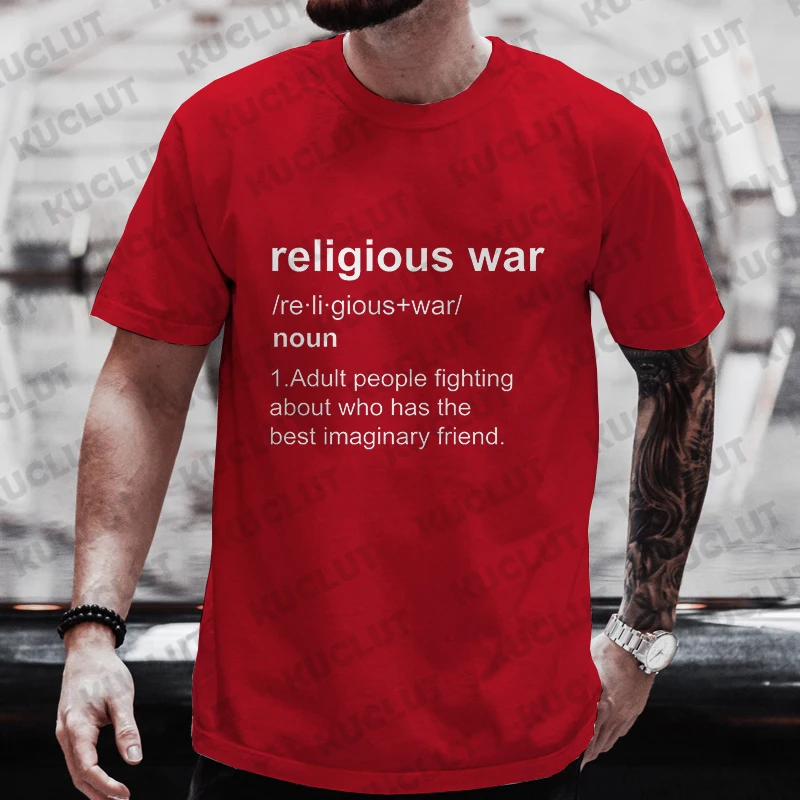 Religious War Men\'s T Shirt Funny Letter Print Short Sleeve Tees Fashion Graphic Y2k Tops Best Friend Men\'s Oversized Clothing