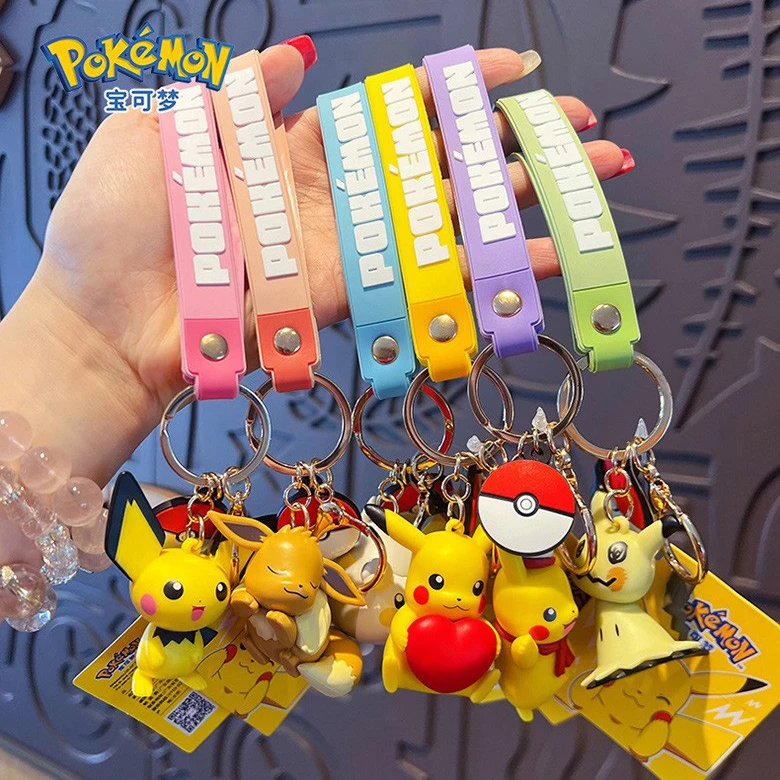 Genuine Pokemon Keychain Pikachu Eevee Pichu Mimikyu Togedemaru PVC Anime Action Figure Kids Toy Keyring Pendant Birthday Gift