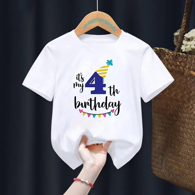 Kids 1-9Birthday T-shirts Boys Girls Happy Birthday Printed Clothes Children Happy Party Gifts Baby Soft Tee Tops