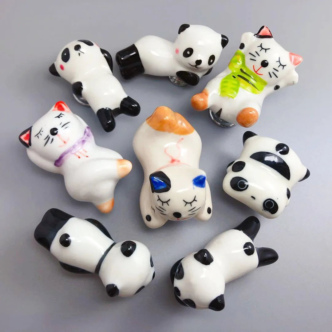 Lovely Cat Panda Bear Shape Cabinet Door Knobs, Kids room Drawer Dresser Knob Pulls Ceramic Furniture Handle