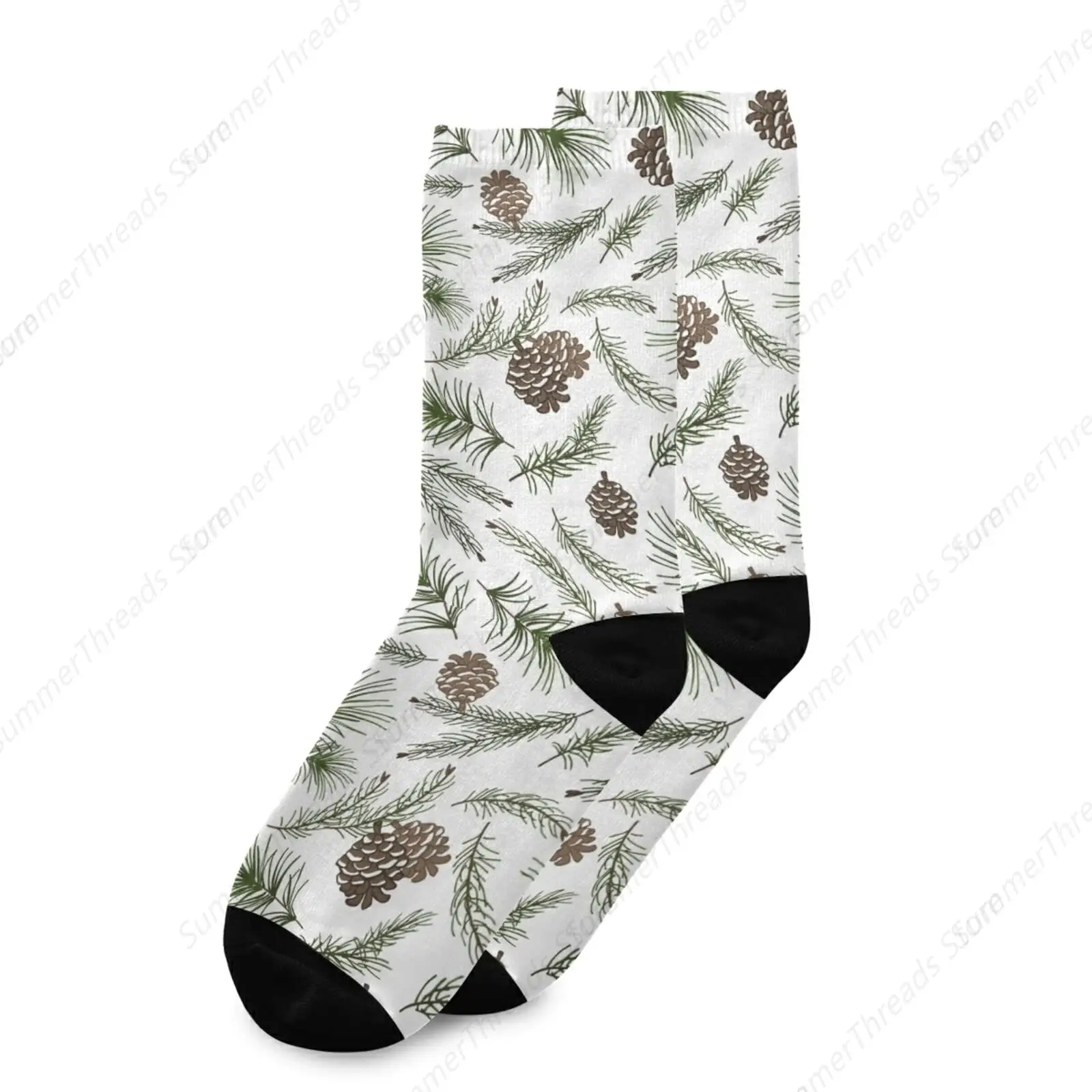 Christmas Tree Green Branches, Pine Cone Fir, Spruce Unisex Long Casual Socks Athletic Crew Socks for Women Men