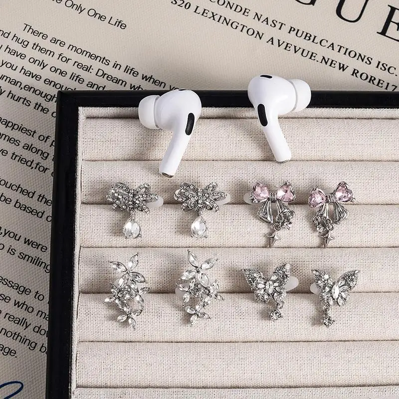 1Pair Butterfly Headphone Rhinestone Buckle DIY Zircon Headphone Decoration Clip Removeable Easy To Install Earbud Accessories view 6
