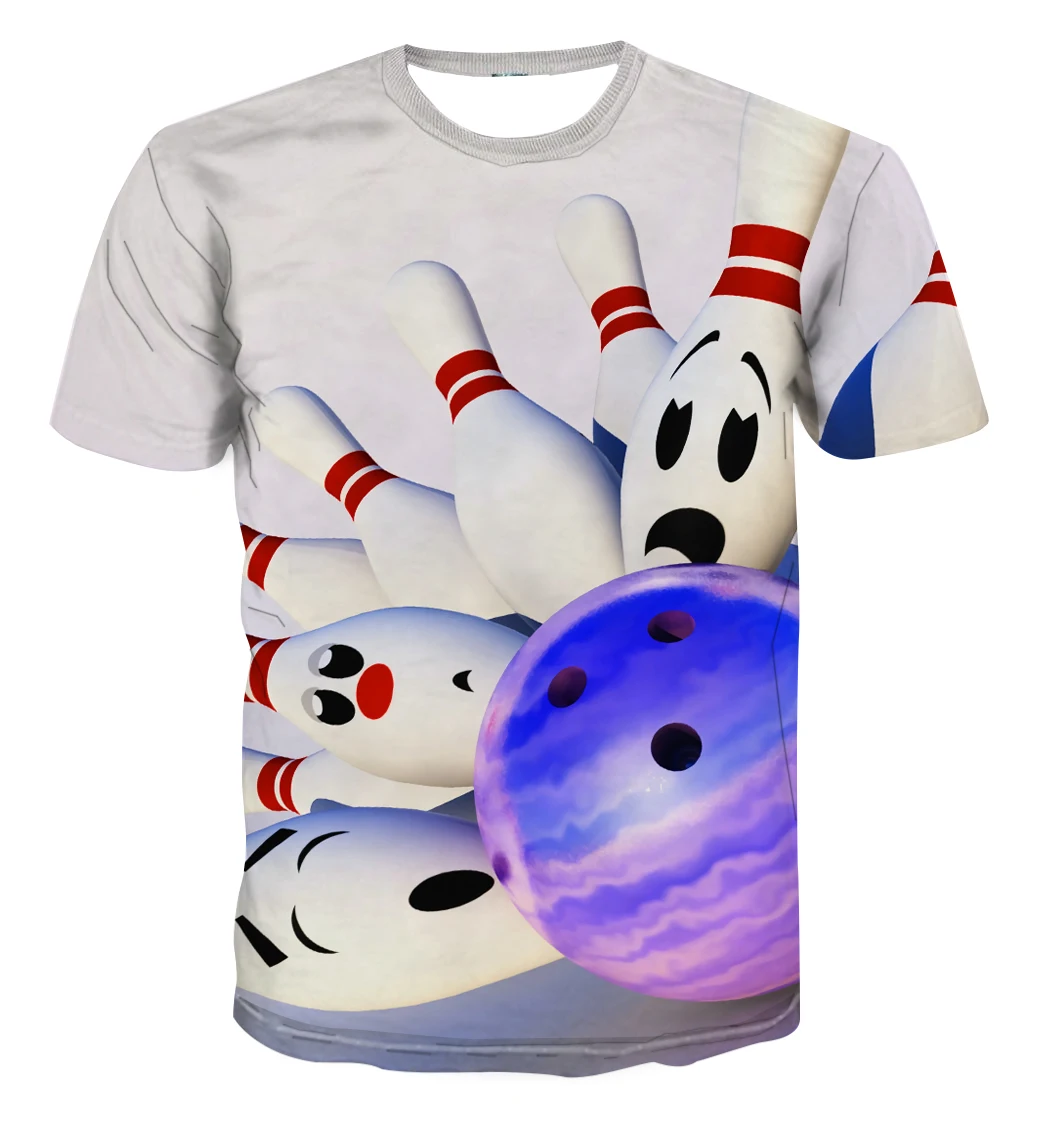 Summer Casual Funny Tops Short Sleeve Tee Shirts Unisex Bowling 3D Printed T-shirts