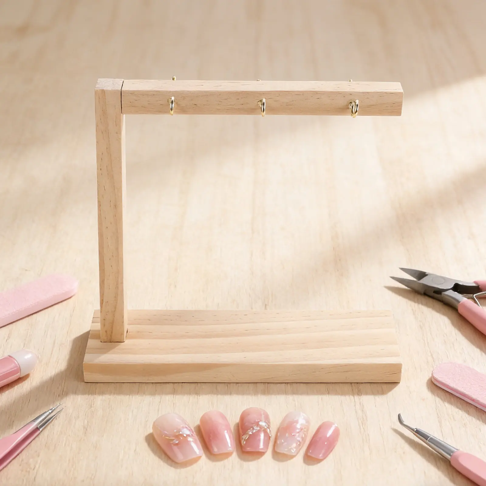 

Wood Nail Sample Display Stand L Shape Minimalist Fake Nail Holder Stable Non Slip Base Nails Color Display Rack for Salon Home