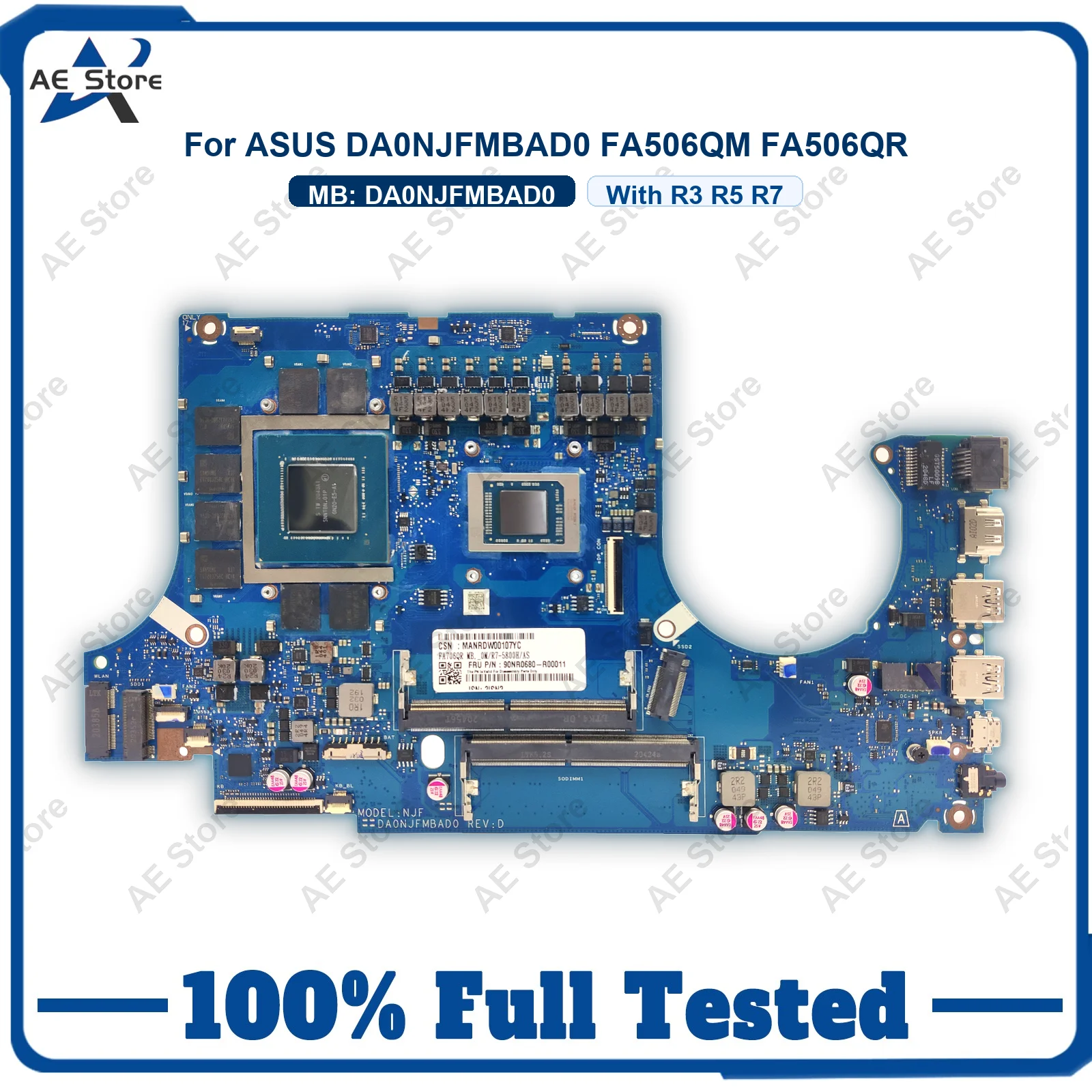 DA0NJFMBAD0 Laptop Motherboard For ASUS TUF Gaming FA506QM FA506QR FA506Q Notebook Mainboard With R3 R5 R7 CPU 100% tests OK stk