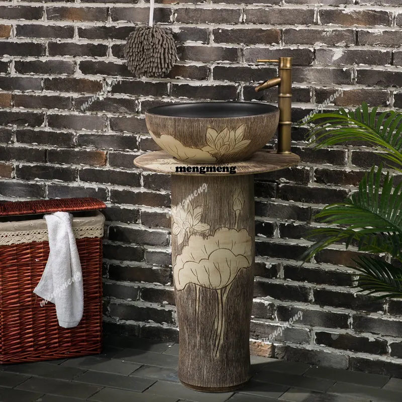 Balcony courtyard column basin integrated floor-to-ceiling washbasin, outdoor ceramic washbasin