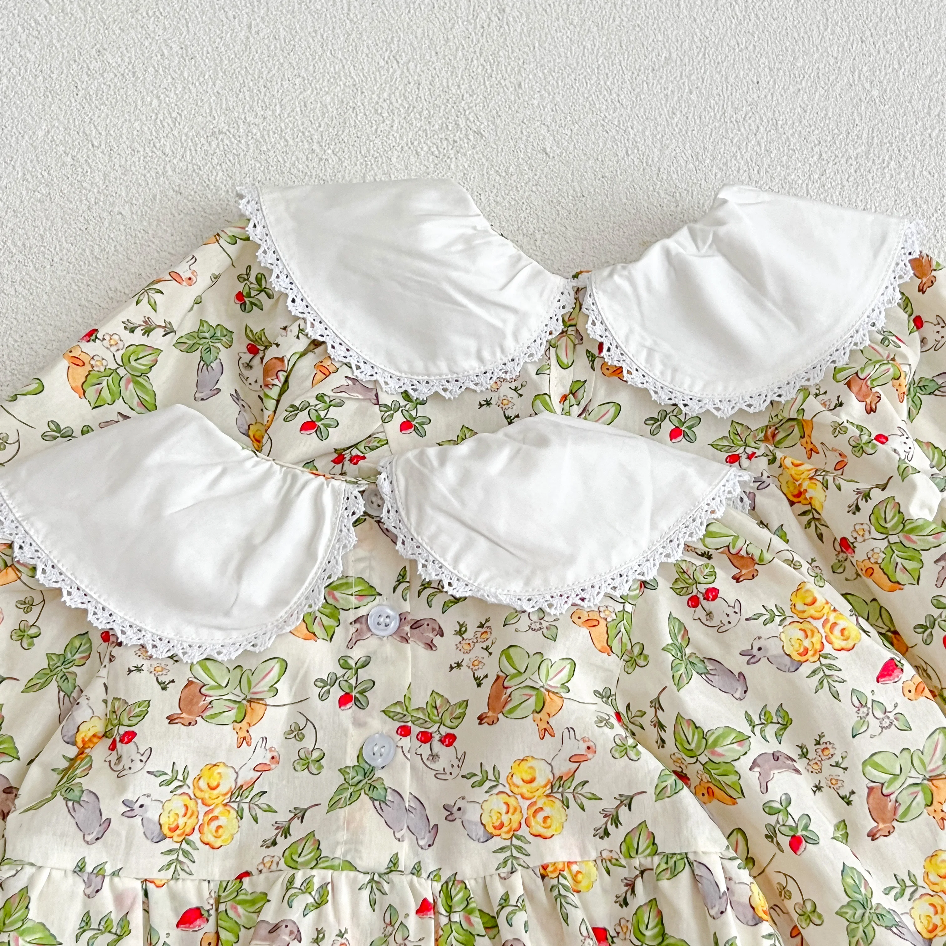 Familien look Frühling Blumen kleid Baby Mädchen bestickt Pandora Kragen Baumwoll kleid Baby Mädchen Blumen Bodysuit Schwestern Look Kleidung – Detail 17
