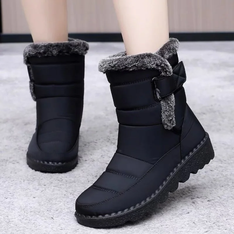 Inverno à prova dwaterproof água para 2023 nova pele do falso longa plataforma neve quente algodão casais sapatos de pelúcia mulher tornozelo moda botas