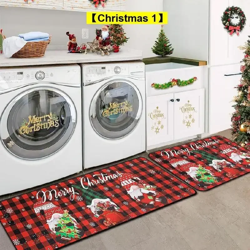 Christmas Themed Kitchen Mat, 2 Counts/set Non-slip Kitchen Rug, Merry Christmas Decorative Floor Mat