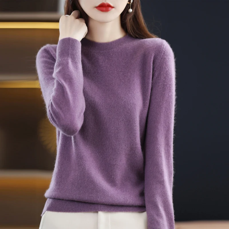 100% pure wool cashmere sweater women\'s O-neck pullover casual knitted coat autumn and winter women\'s coat basic 18 colors