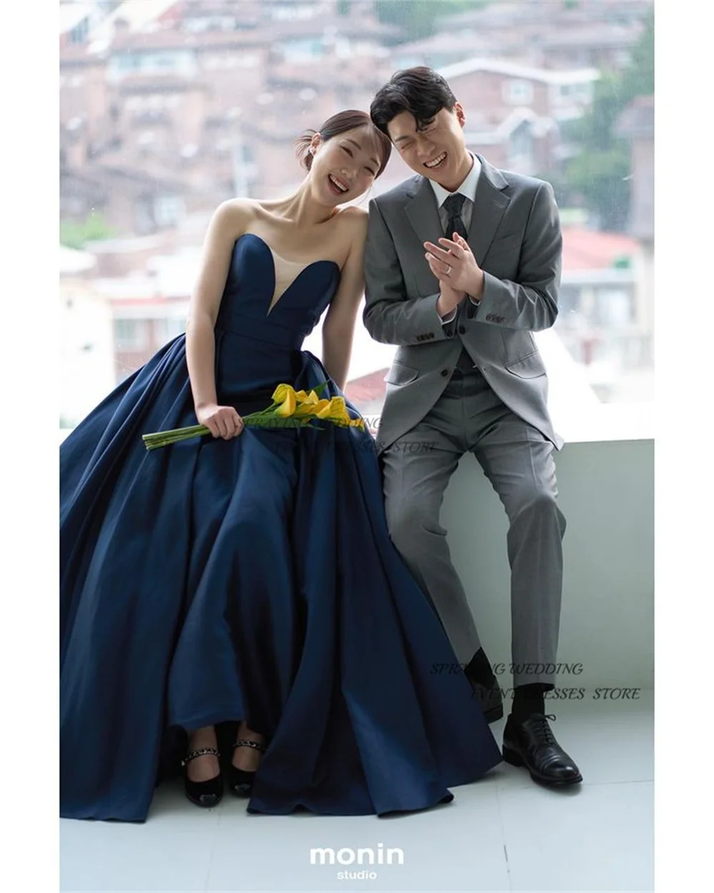 SPRAYING Navy Blue Evening Party Dresses 2025 Elegant Sweetheart Collar Strapless A line Long Prom Gown 이브닝 파티 드레스 Customized