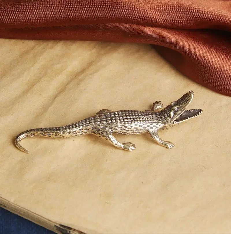 Creative Pure Brass Crocodiles Scary Statue Animal Model Figurine Home Decor Decoration Accessories Halloween Decor Ornament - view 5