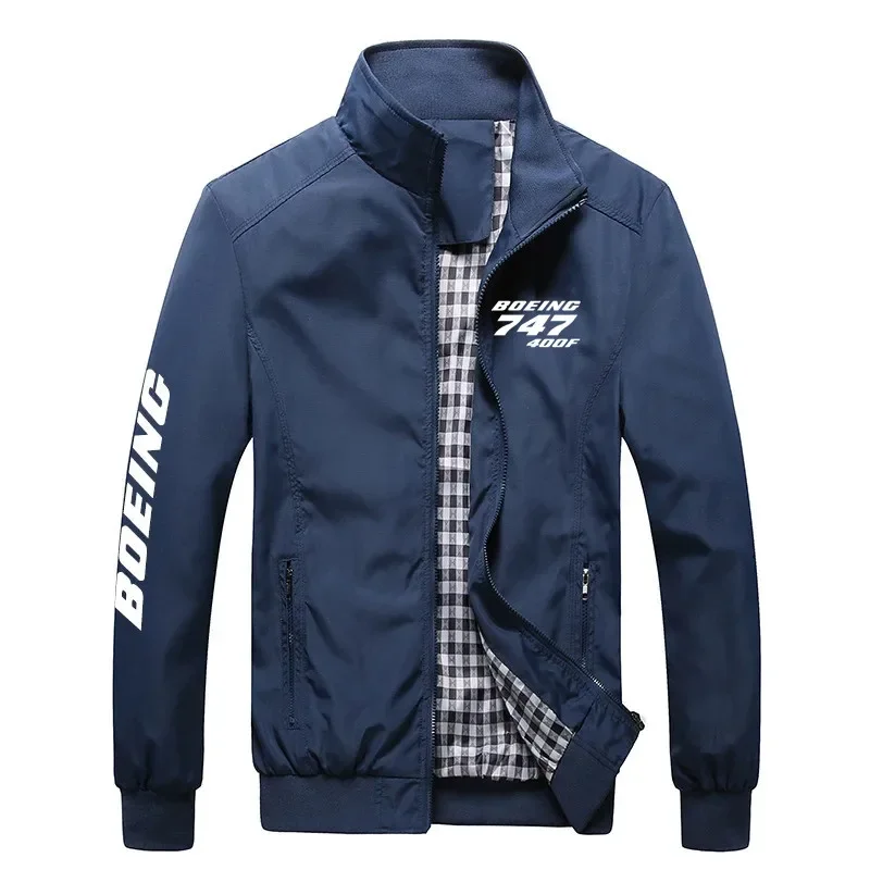 

2025 New Clothing Boeing 747-400F Plane Pilots Print Standing Collar Plaid Men's Jacket Coats Spring Autumn Man Coats Jackets