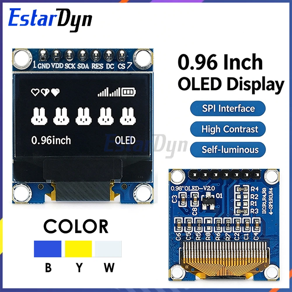 Estardyn 0.96 Inch OLED LCD Screen SSD1306 128x64 7 Pin SPI Display Module for STM32 ESP32 MCU DIY
