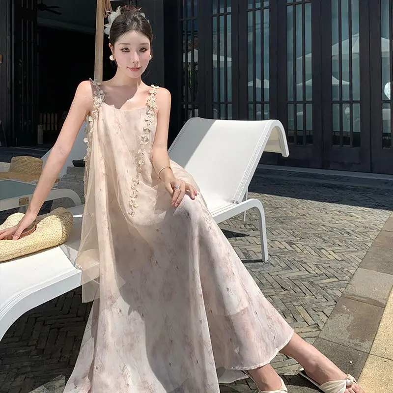 

Ink Butterfly Suspender High-End Temperament Dress 2025 Spring Summer New Niche Design Long Skirt