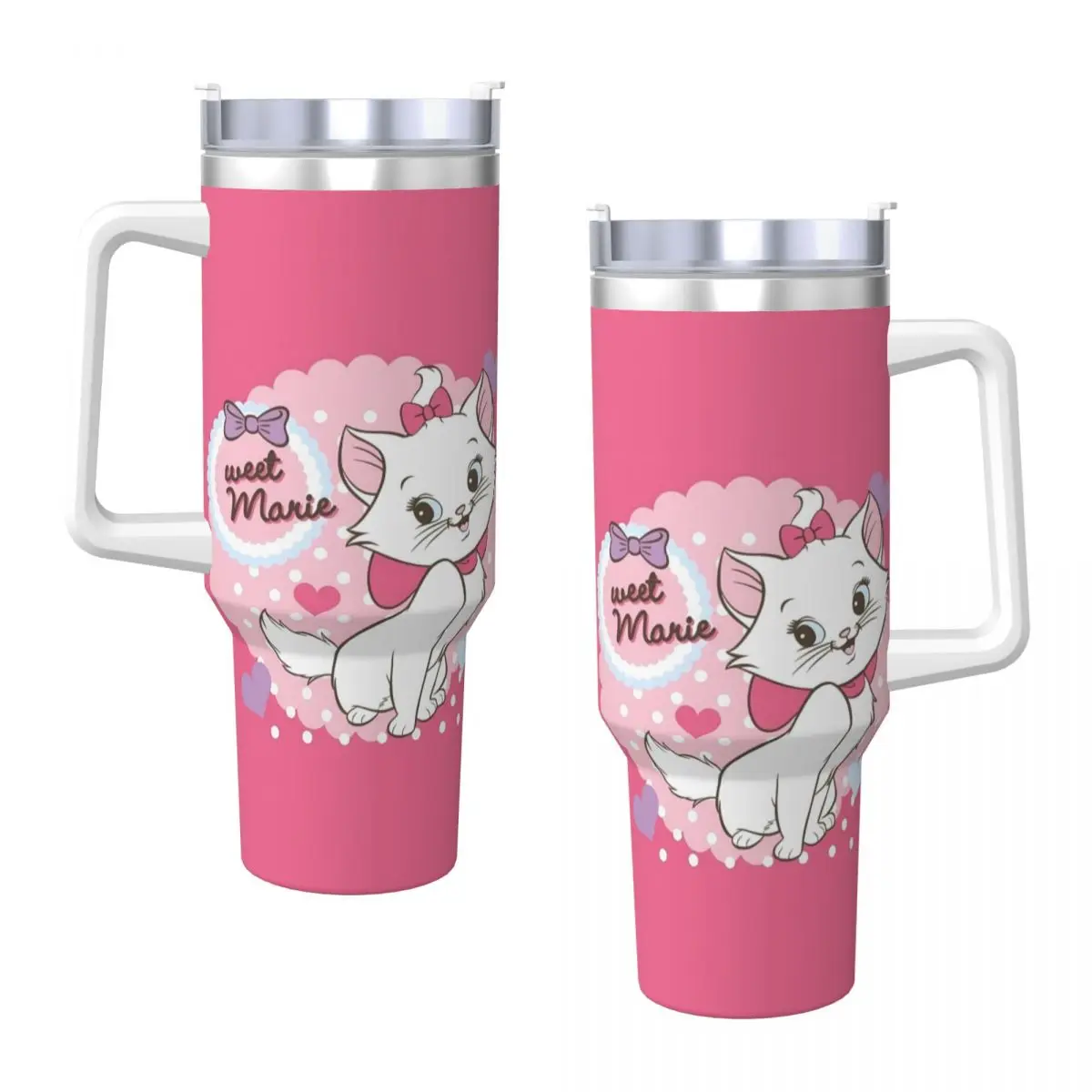 Marie Cat Stainless Steel Tumbler Camping Thermal Cups With Straws and Lid 40oz Car Mugs Hot Drinks Water Bottle