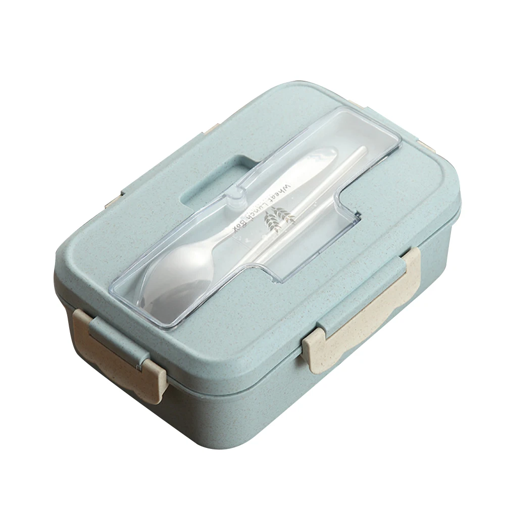 

1100 Ml Three-piece Set of Environmentally Friendly Lunch Boxes with Cutlery Partition Food Container Cover Wheat Straw
