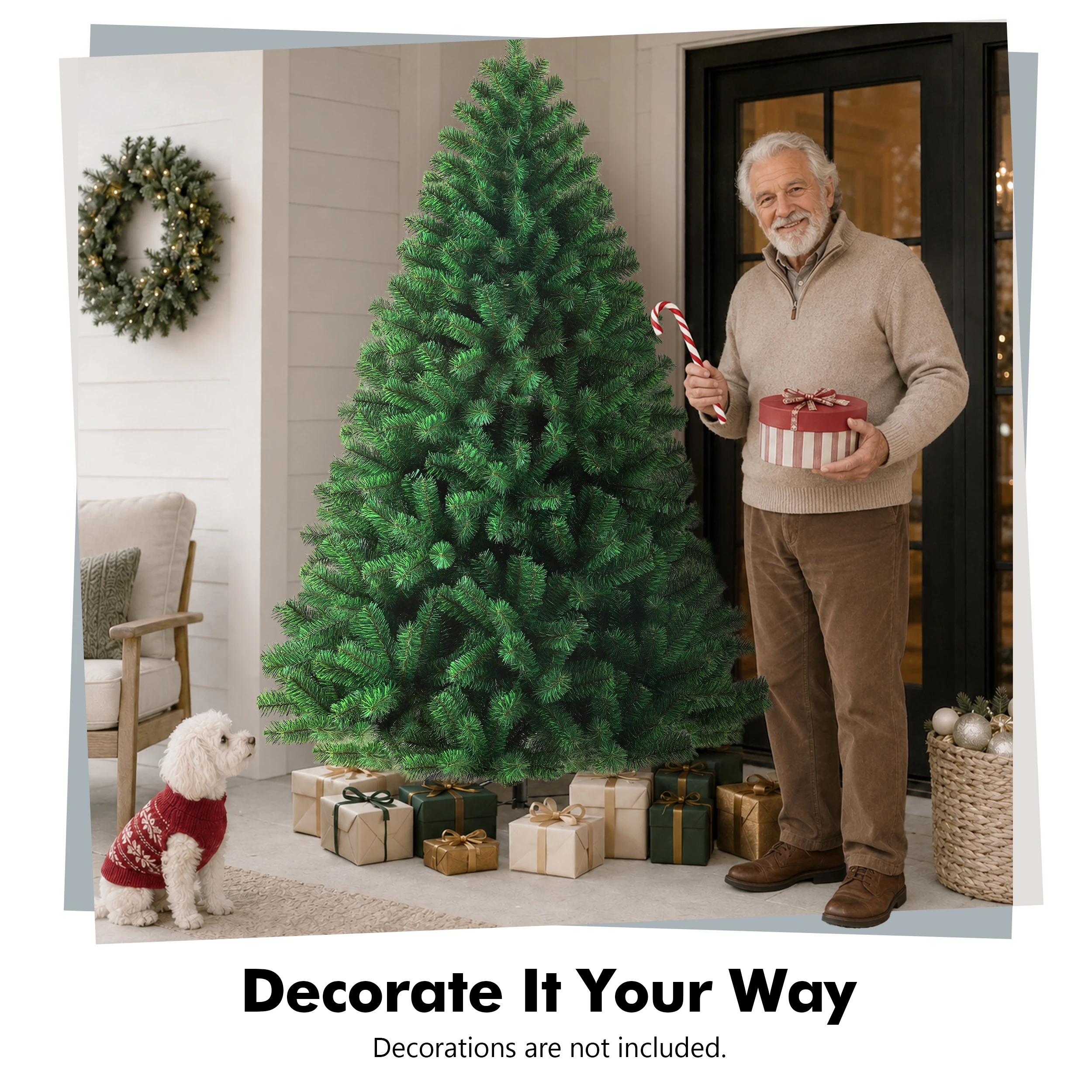 180/210 cm PVC-Weihnachtsbaum mit dichten, realistischen grünen Zweigen, vollständig formbar und mit stabilem Metallständer, wiederverwendbare Weihnachtsdekoration für Zuhause, Büro, Schule, Partys, Weihnachts- und Winterfestdekoration im Innenbereich – Detail 6