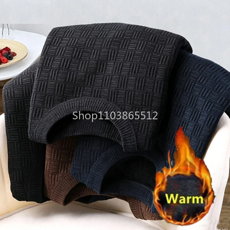 Autumn and Winter Warm O-neck Sweater Men's Thickened Slim-fit Bottoming Shirt Fine Knit Sweaters Male M-4XL Fleeve Knitwear