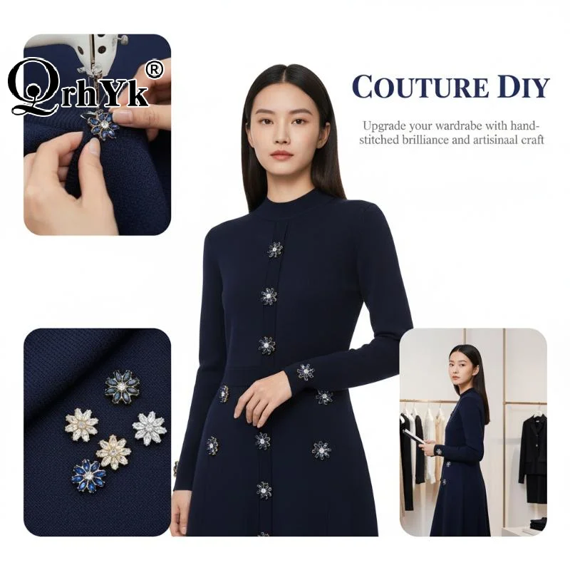 5Pcs Luxury And Beautiful Flower Inlaid Rhinestone Metal Buttons Clothing Gift Boxes Scarves Hats DIY Decorative Accessories