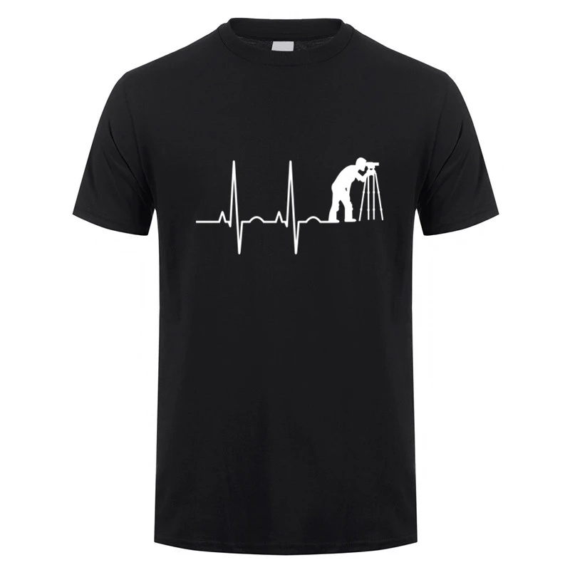 Heartbeat of Land Surveyor T Shirts Summer Men Cotton Short Sleeve Land Examiner Cartogropher Oversized T-shirt OZ-437